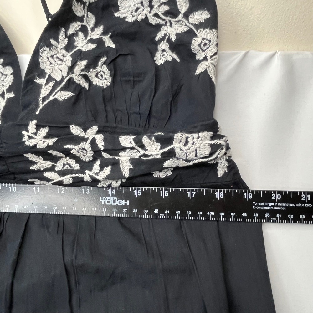 Abercrombie & Fitch Maxi Dress XL Black Cotton Floral Embroidered Halter Boho - Picture 11 of 16